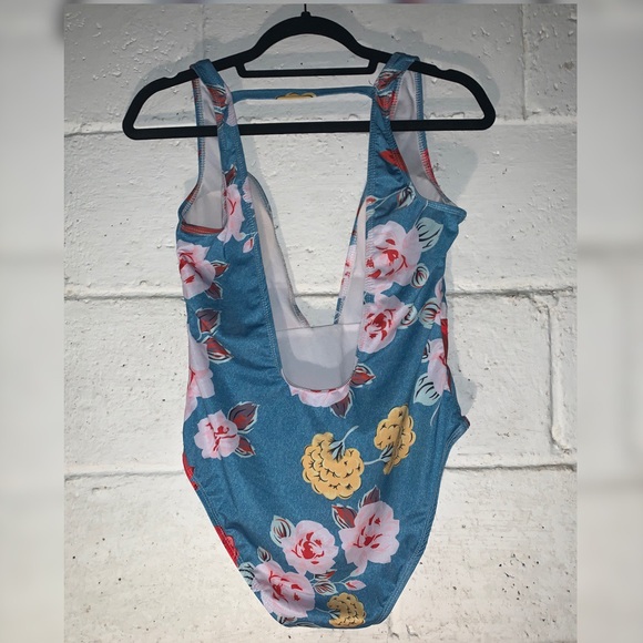 Low Cut Jean Looking One Piece with Flowers! - Picture 2 of 2